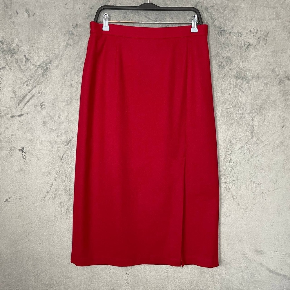 Vintage 90s Dark Academia Red Wool Midi Pencil Skirt Plus Size 16 Work Office